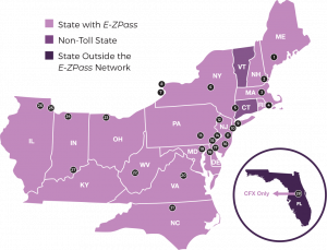 Map of Regional E-ZPass Coverage | DriveEzMD.com